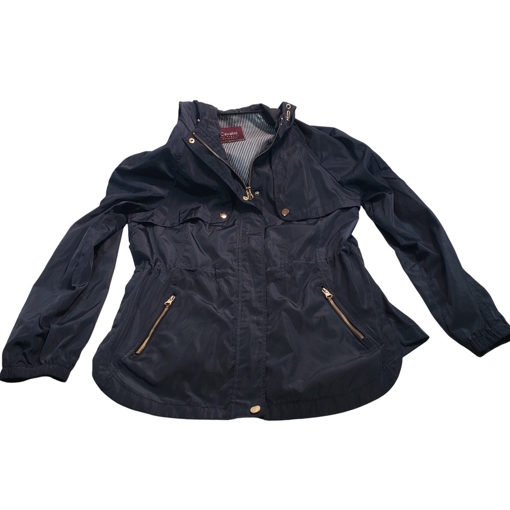 Cavalini Los Angeles Hooded Utility Jacket Womens‎ Large Navy Blue NYJK11M